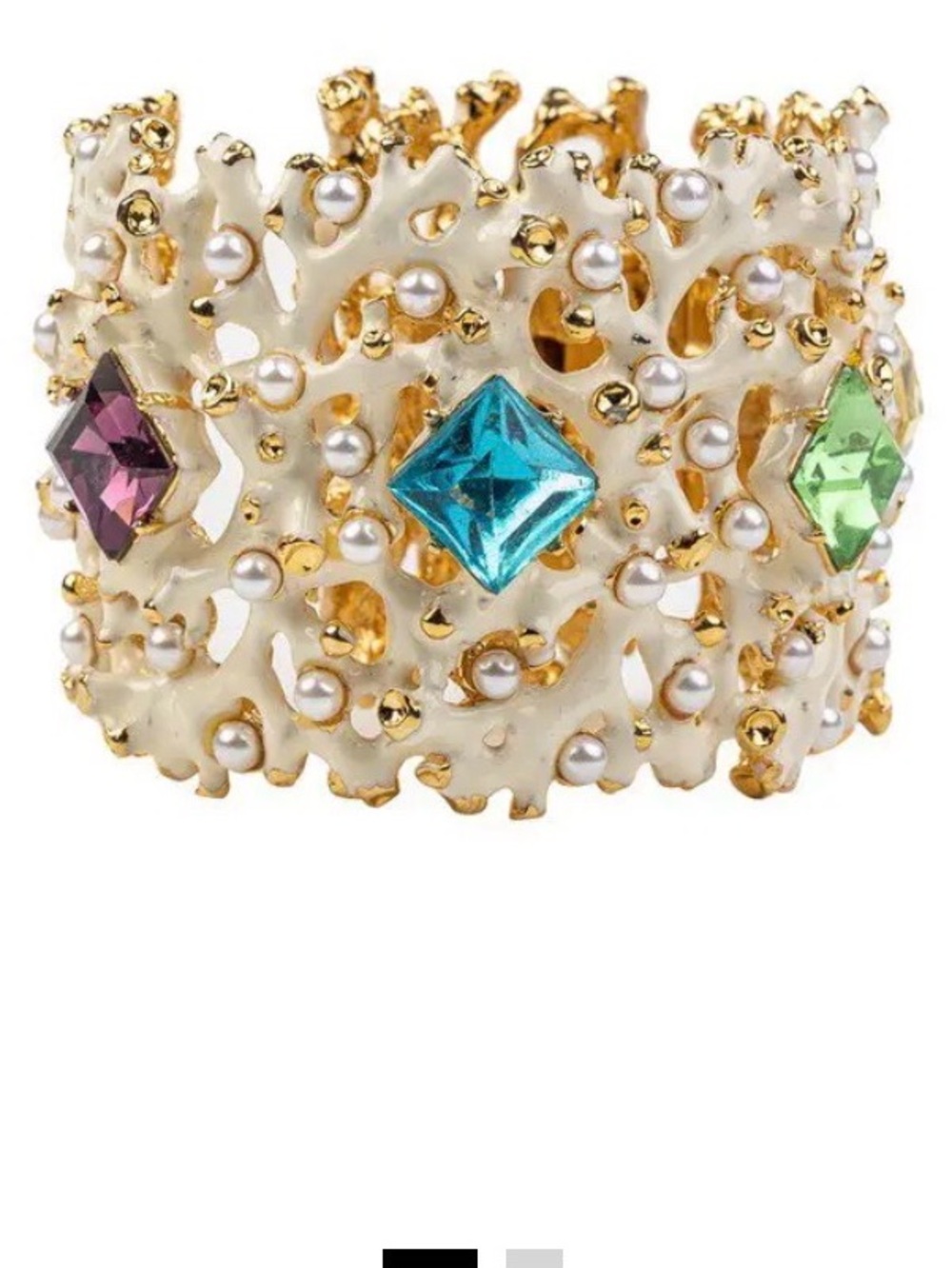 Kenneth Jay Lane Cream Enamel Coral Cuff with Blue, Green & Purple Gems